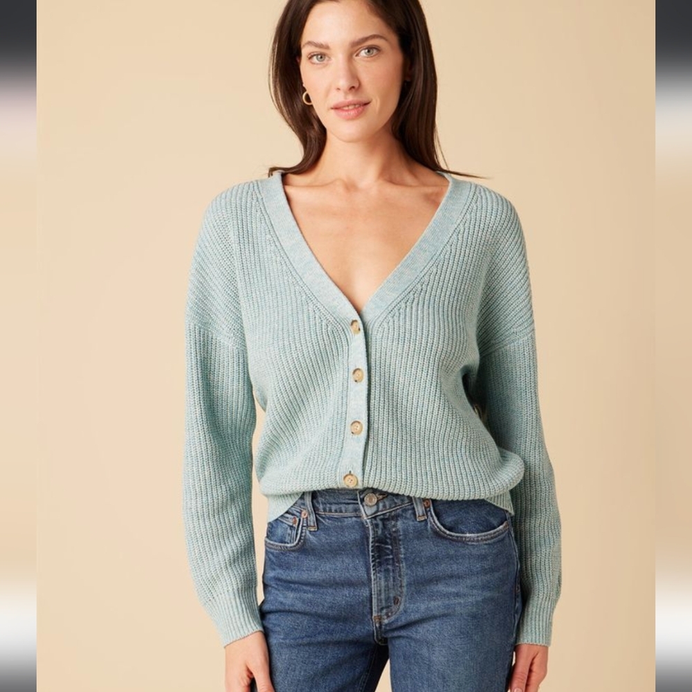 Amour Vert Marled Blue Palmer Linen Knit Cardigan XS NWT